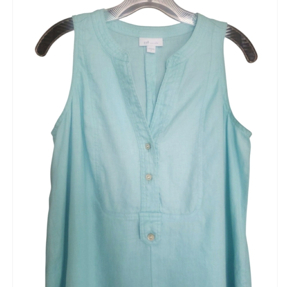 J.jill Love Linen 100% Linen Sleeveless Midi Shift Dress Light Pastel Blue VNeck - Picture 5 of 17